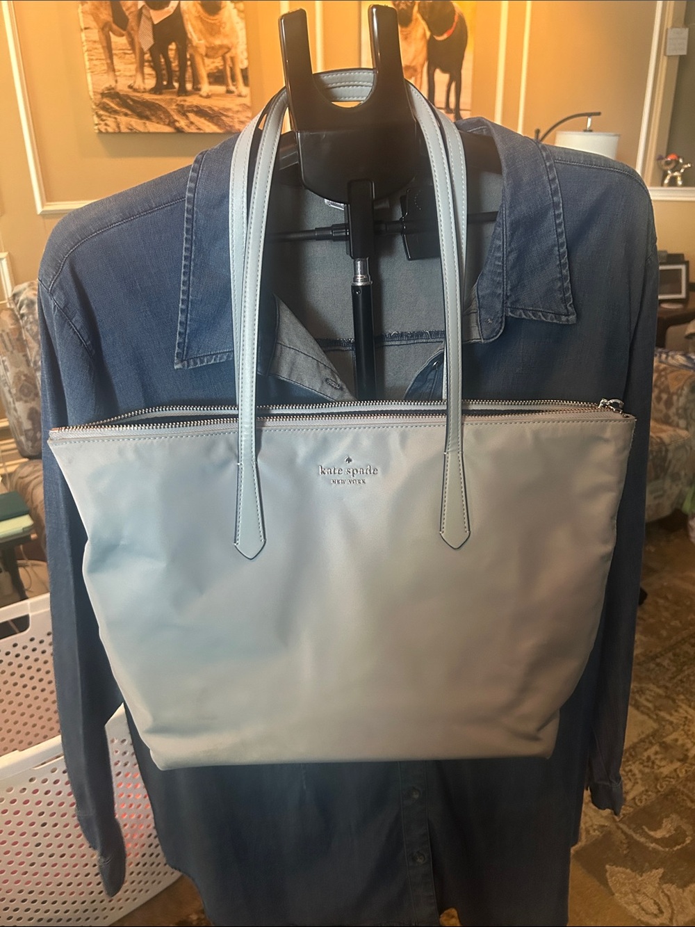 kate spade taupe nylon tote with leather straps